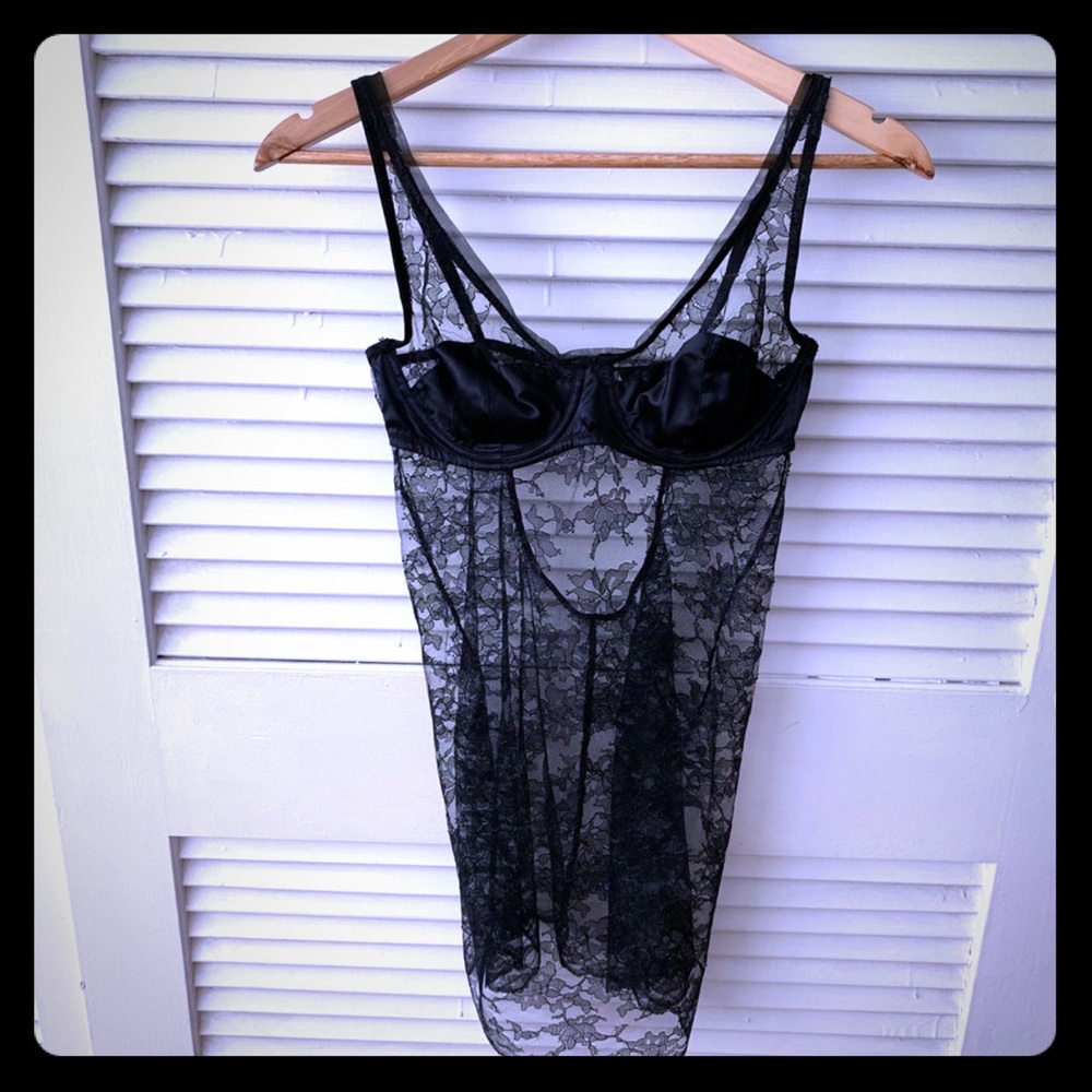 Black lace & silk chemise teddy by VS/36C